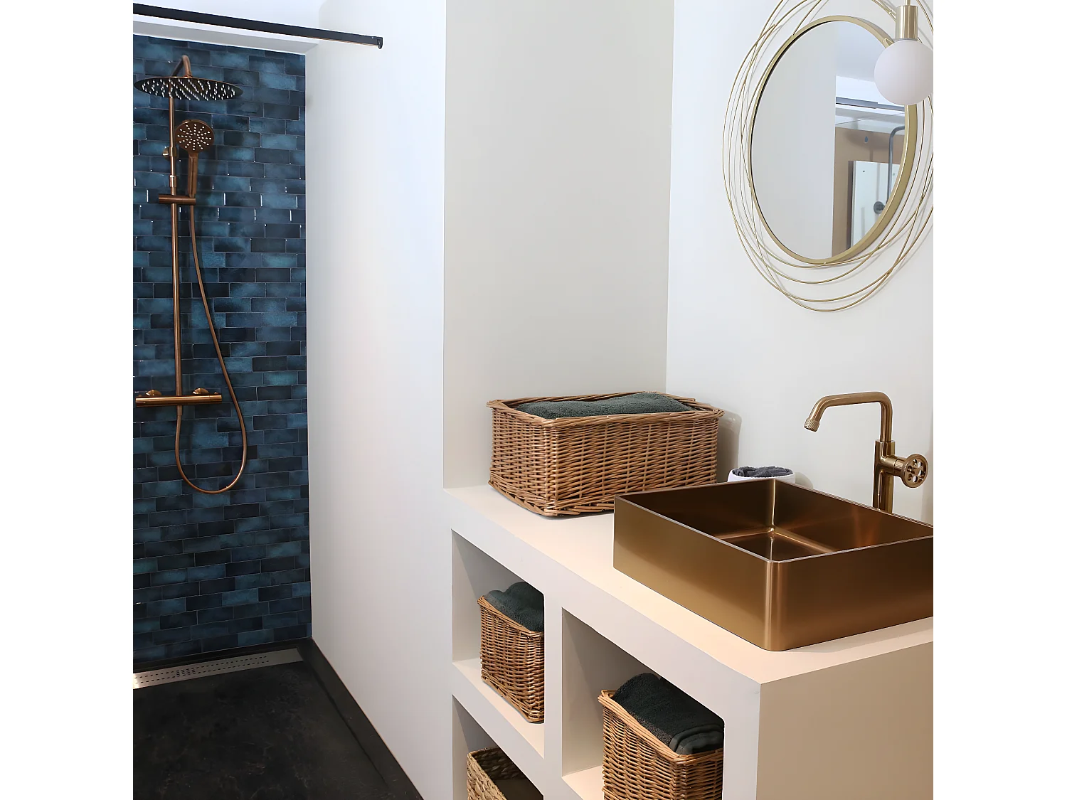 Indus mitigeur lavabo haut cuivre brossé - Essebagno