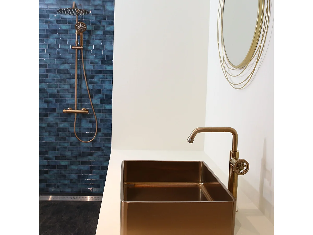 Indus mitigeur lavabo haut cuivre brossé - Essebagno