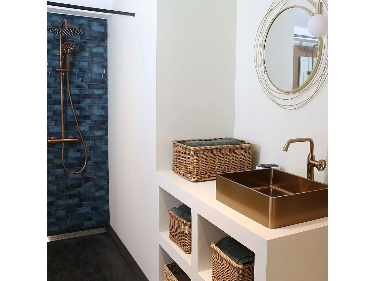 Indus mitigeur lavabo haut cuivre brossé - Essebagno