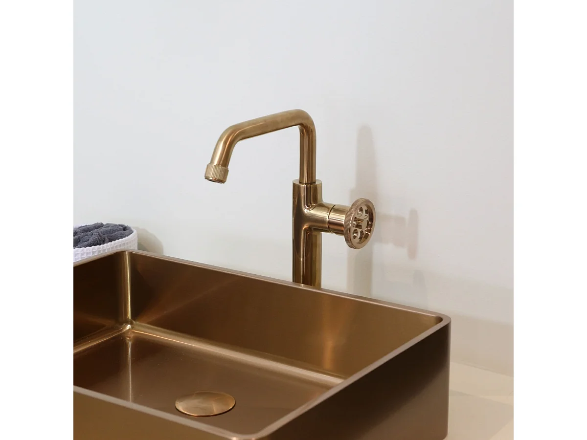 Indus mitigeur lavabo haut cuivre brossé - Essebagno