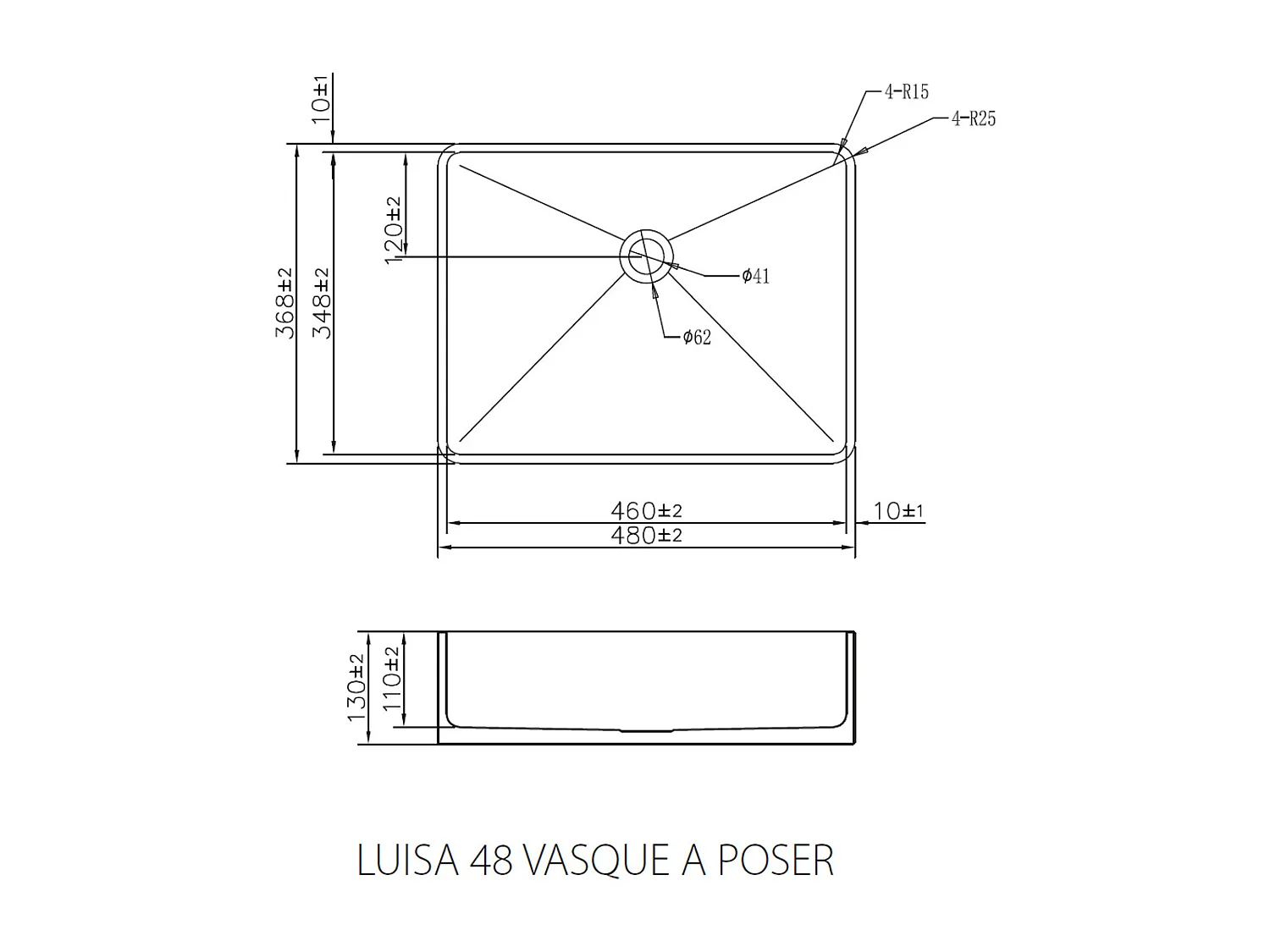 Luisa vasque à poser 48x37 en inox or brossé - Essebagno