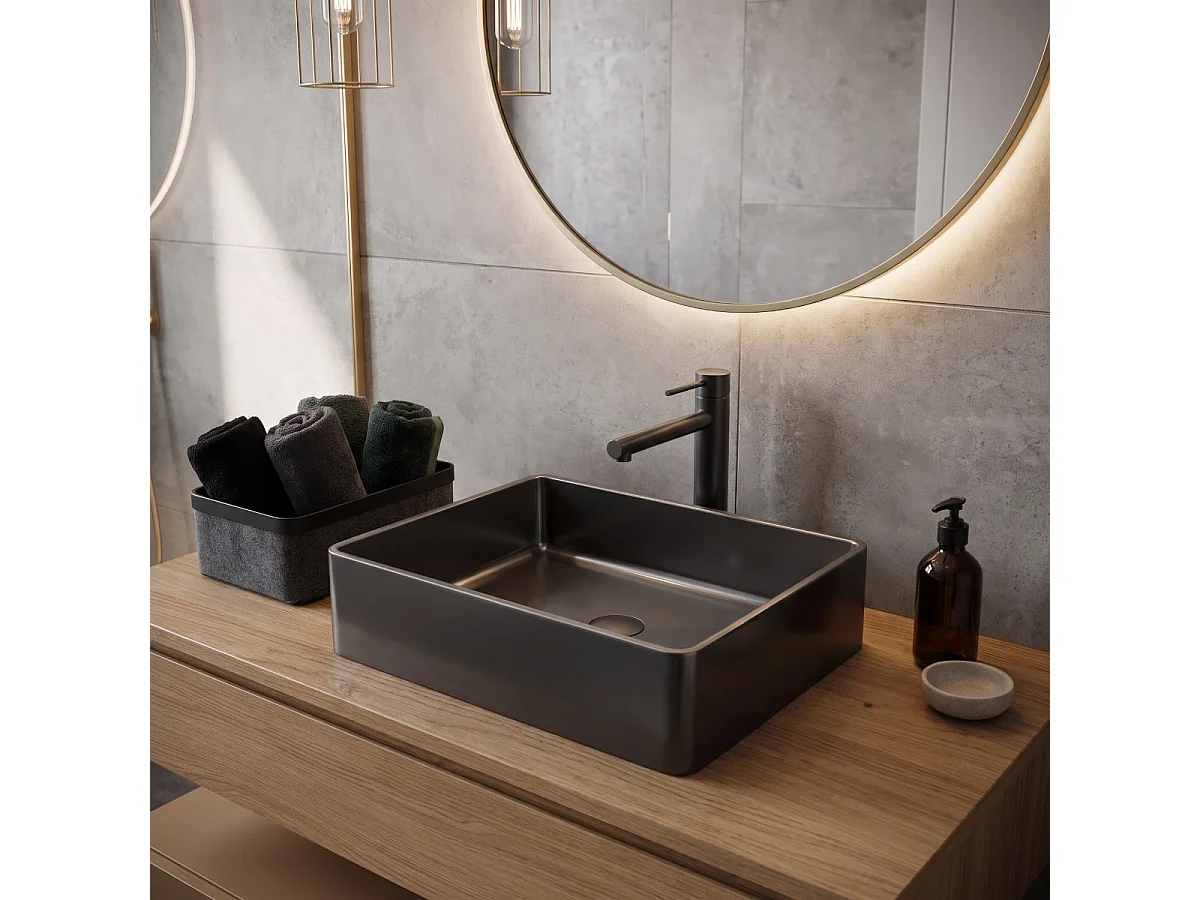 Luisa waschbecken 48x37 aus Edelstahl metallic-Grau Essebagno