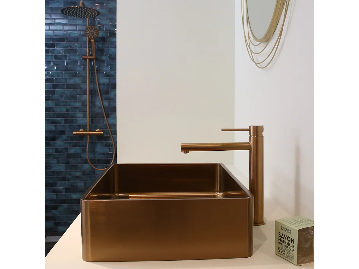 Luisa waschbecken 48x37 aus Edelstahl gebürstetes Kupfer Essebagno