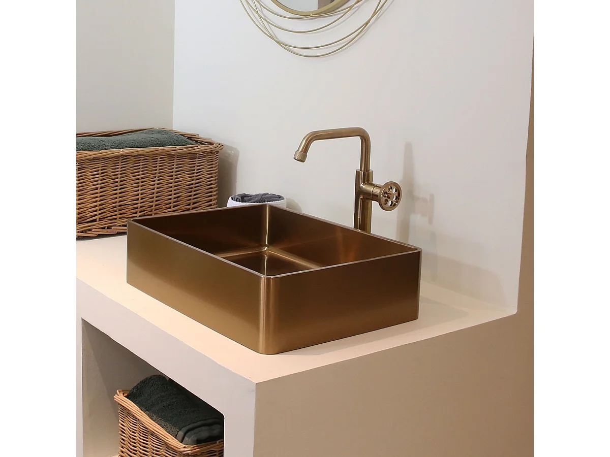 Luisa waschbecken 48x37 aus Edelstahl gebürstetes Kupfer Essebagno