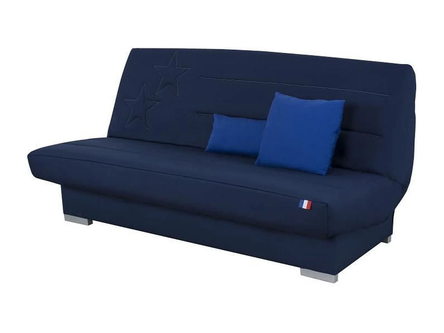 Banquette clic clac 3 places KYLIAN - Tissu bleu - 192 x 97 x 90 cm - Couchage 120 x 190 cm