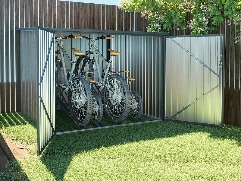 Fietsberging van metaal en gegalvaniseerd staal met houteffect 4m² voor 4 fietsen - NIKI