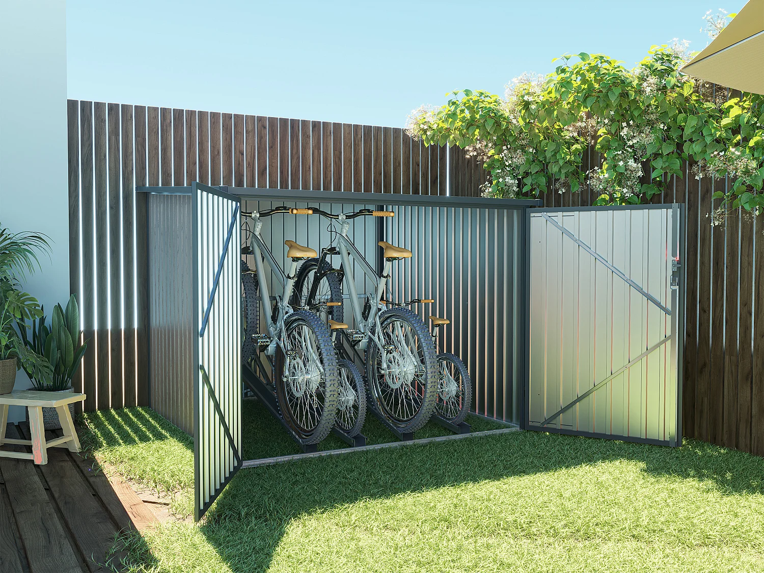 Abri à vélo métal en acier galvanisé effet bois 4 m² pour 4 vélos - NIKI