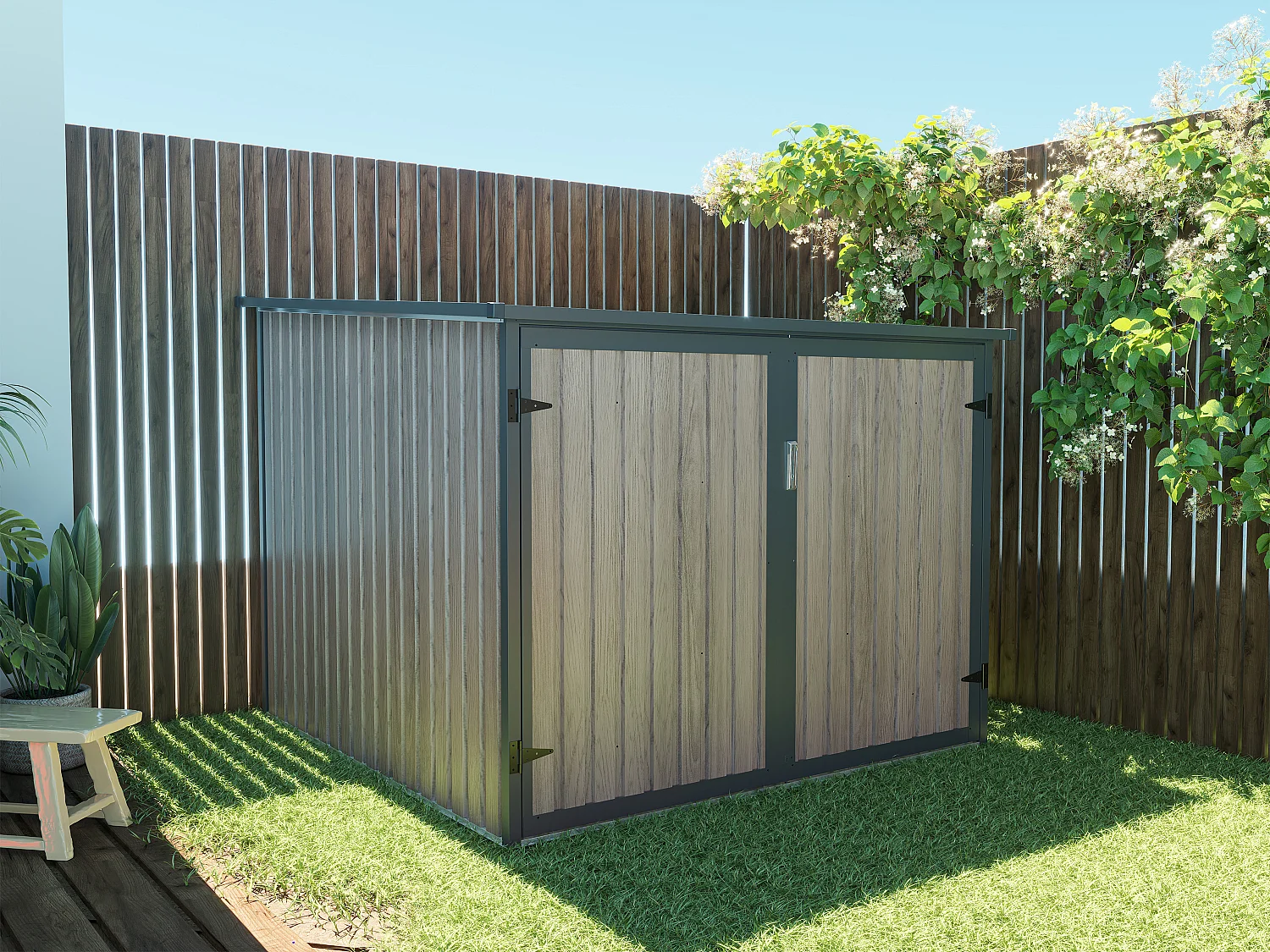 Abri à vélo métal en acier galvanisé effet bois 4 m² pour 4 vélos - NIKI