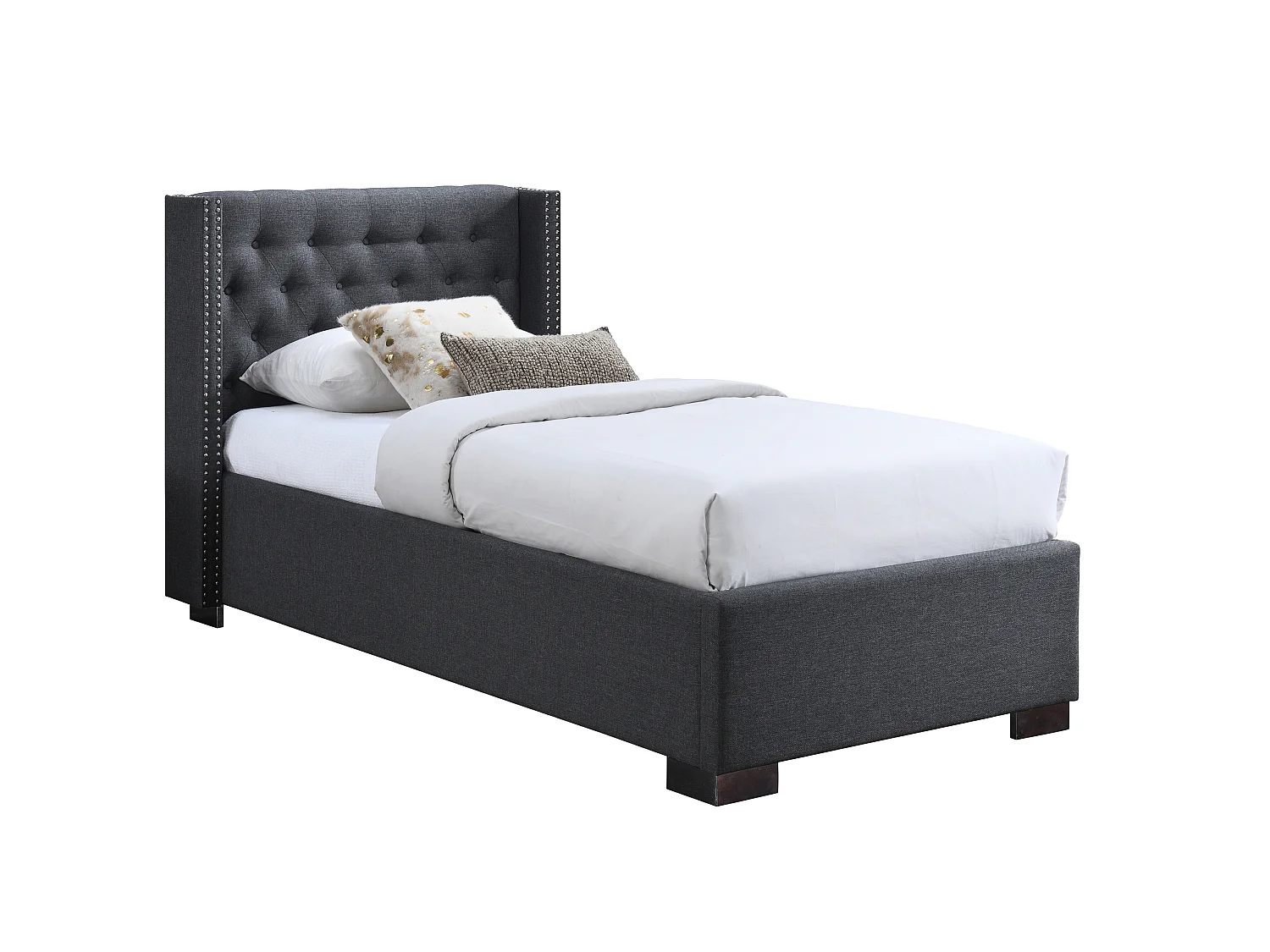 Letto con contenitore con Testata trapuntata + Materasso - 90 x 200 cm - Tessuto - Grigio - MASSIMO