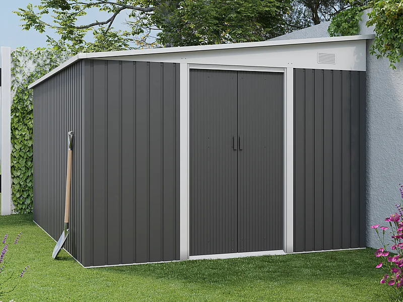 Abri de jardin métal adossé en acier galvanisé anthracite 9,76 m² - DAXTON