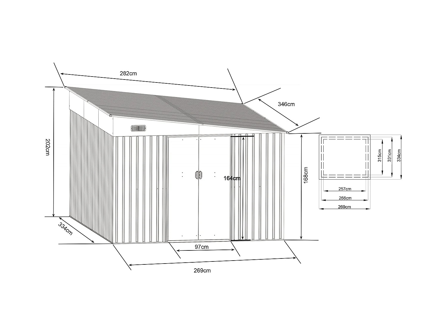 Abri de jardin métal adossé en acier galvanisé anthracite 9,76 m² - DAXTON