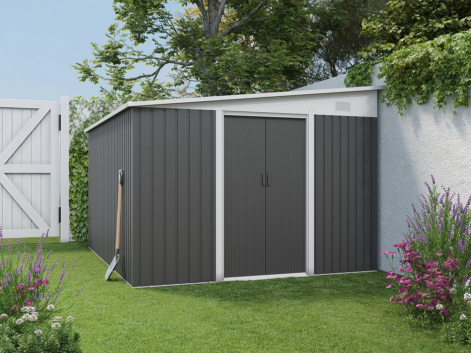 Abri de jardin métal adossé en acier galvanisé anthracite 9,76 m² - DAXTON