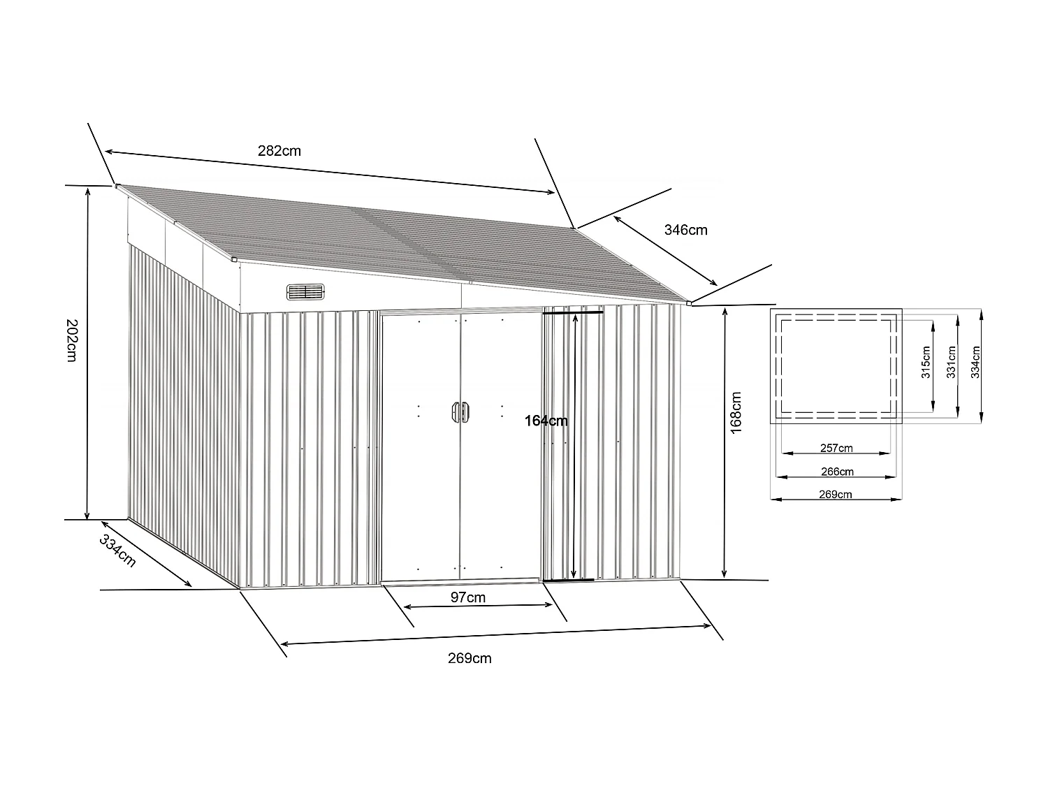 Abri de jardin métal adossé en acier galvanisé anthracite 9,76 m² - DAXTON