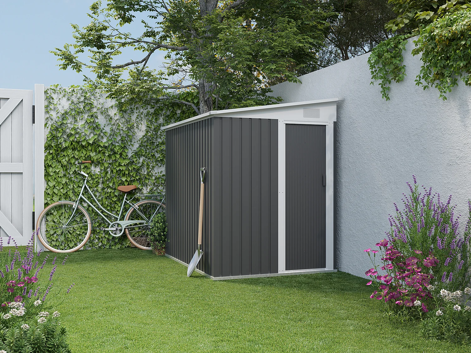 Abri de jardin métal adossé en acier galvanisé anthracite 3,15 m² - DAXTON