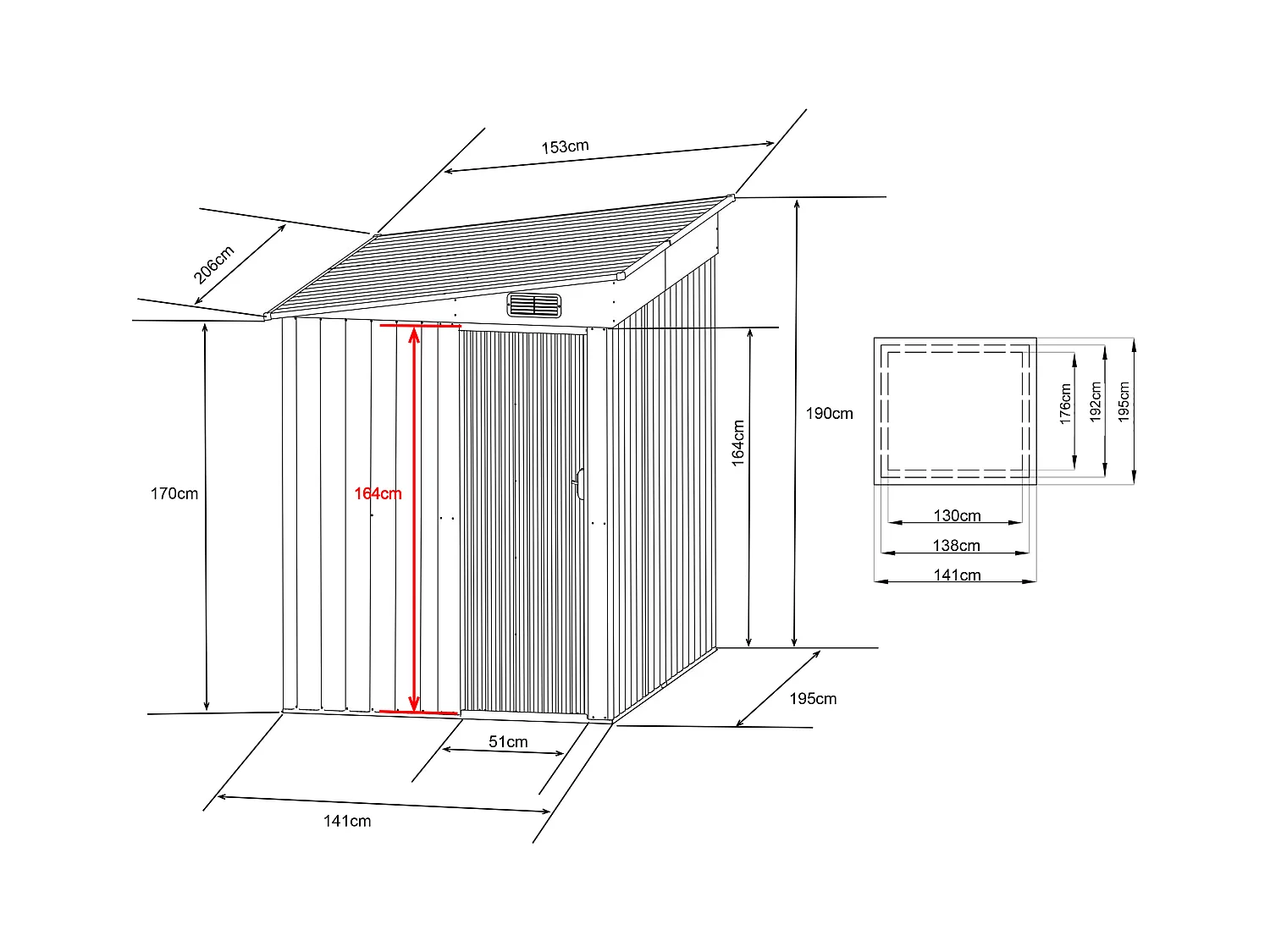 Caseta de jardín de metal adosado de acero galvanizado antracita 3,15 m² - DAXTON