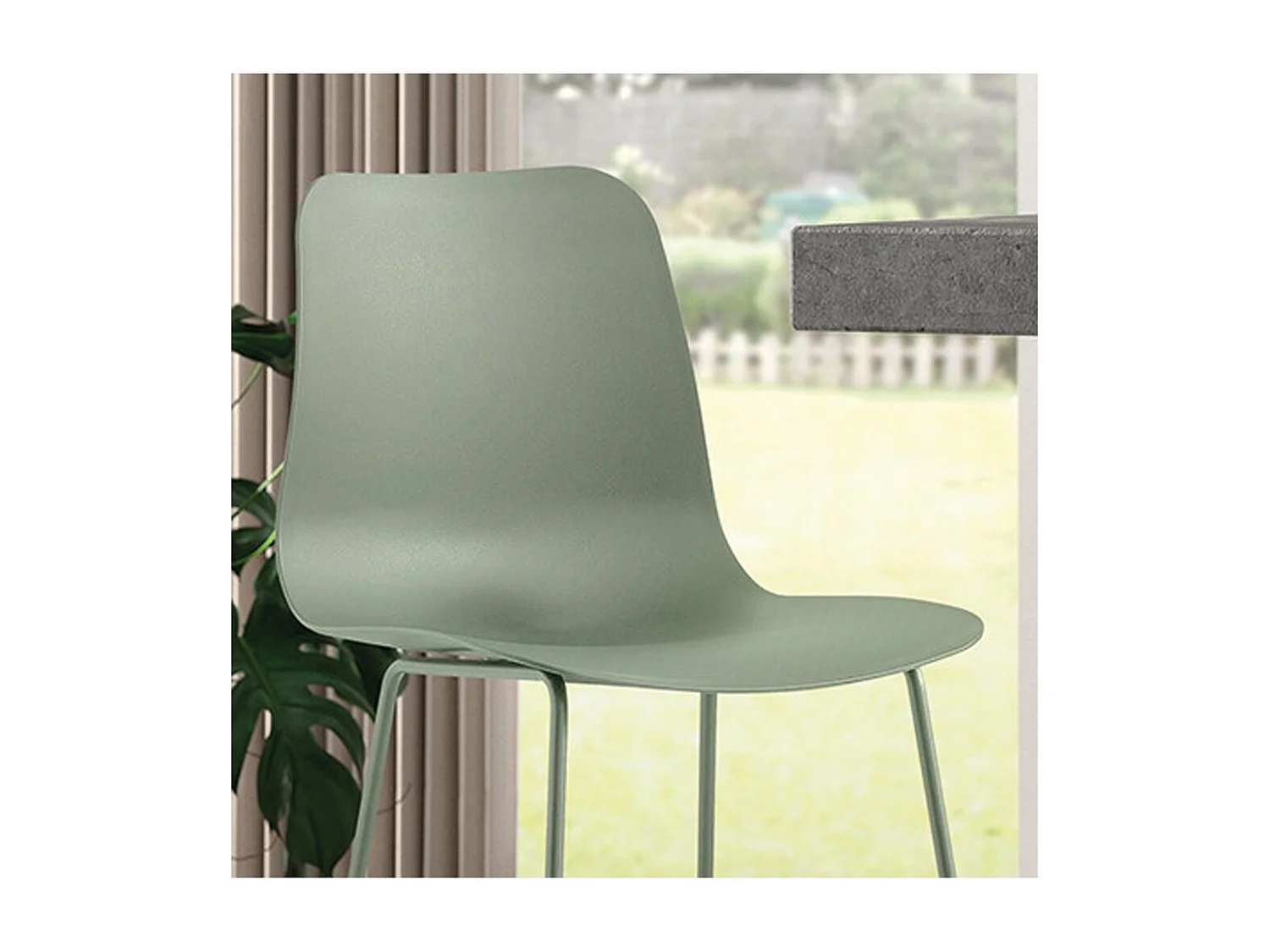 Chaise de comptoir MARIO – PP gris-vert – Pieds en métal – Hauteur 100,5 cm – Style moderne