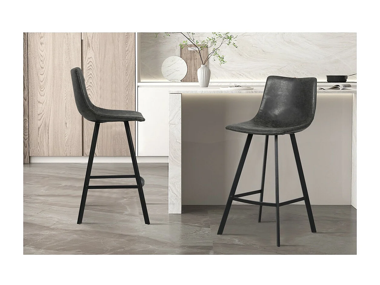 Chaise de comptoir OZON – PU noir – Pieds en métal – Hauteur 98 cm – Style industriel