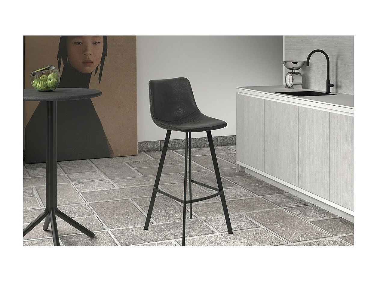 Chaise de comptoir OZON – PU noir – Pieds en métal – Hauteur 98 cm – Style industriel