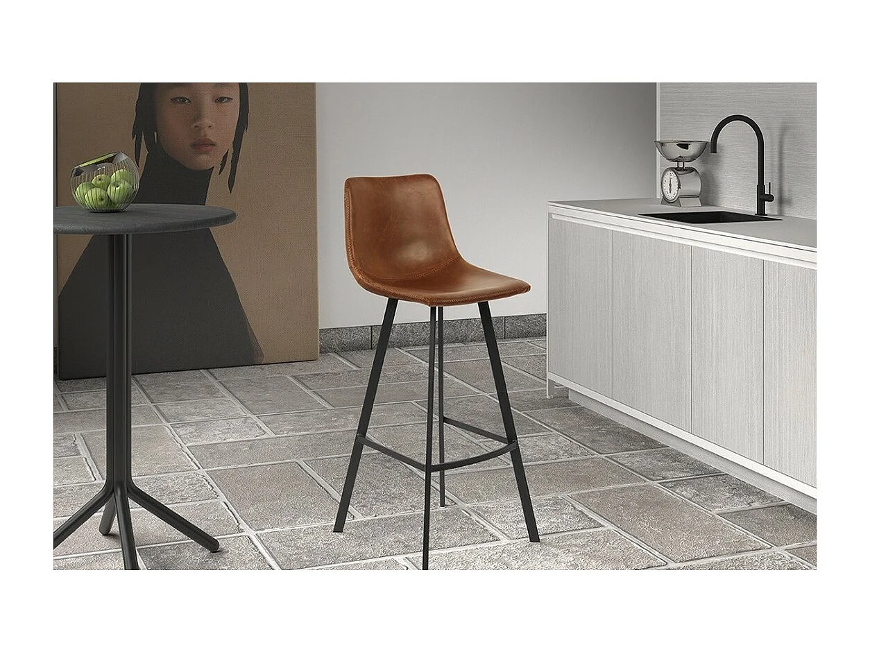 Sgabello da banco 'Ozon' in PU color Cognac, dimensioni: H98 x L45 x P49 cm