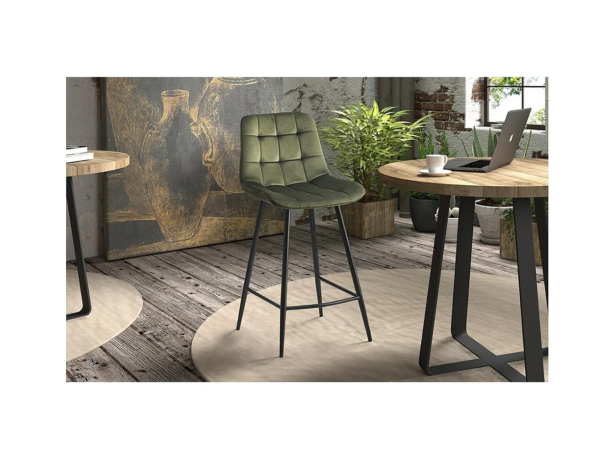 Chaise de comptoir JUTE – Velours vert – Pieds en métal – Hauteur 95 cm – Style élégant