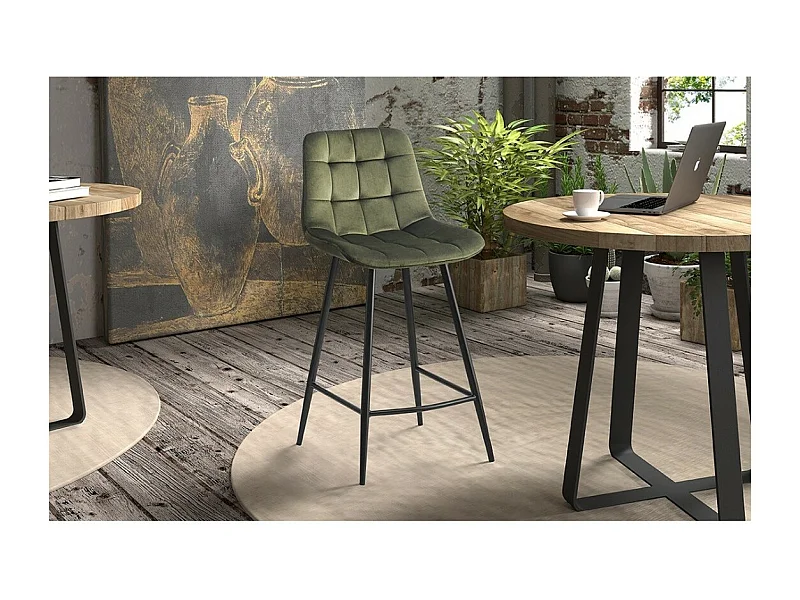 Sedia da banco JUTE – Velluto verde – Piedi in metallo – Altezza 95 cm – Stile elegante
