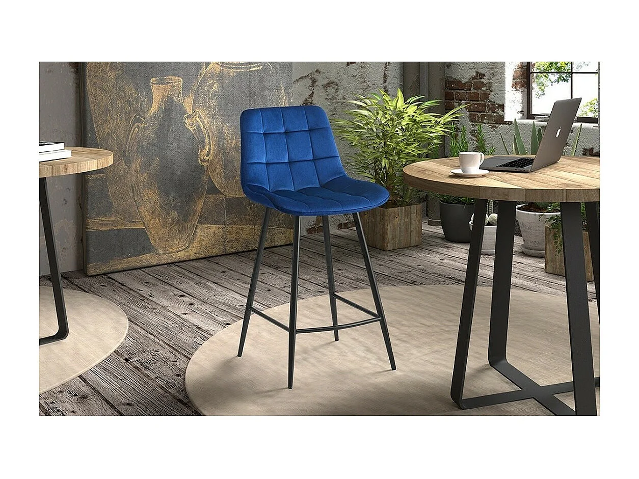 Cadeira de balcão 'Jute' Veludo Azul, dimensões: A95 x L46 x P36 cm