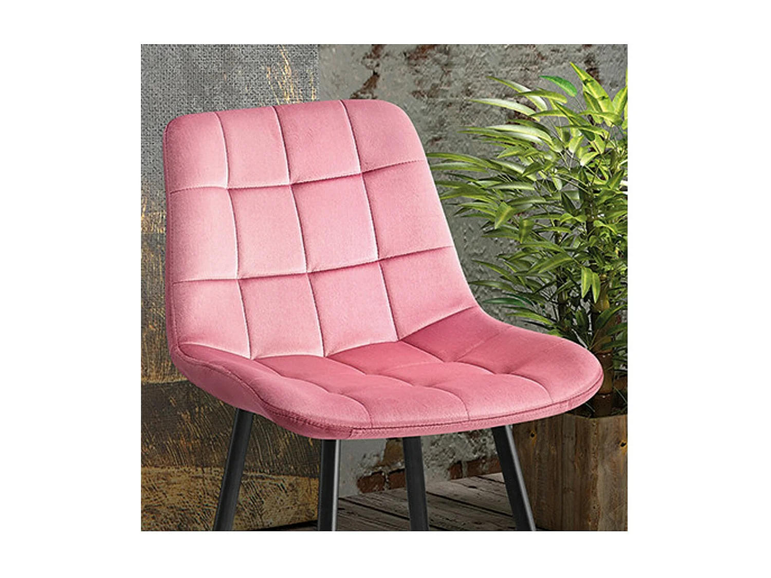 Chaise de comptoir JUTE – Velours rose – Pieds en métal – Hauteur 95 cm – Style contemporain