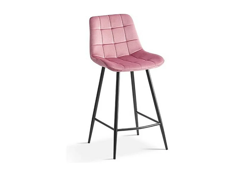 Chaise de comptoir JUTE – Velours rose – Pieds en métal – Hauteur 95 cm – Style contemporain