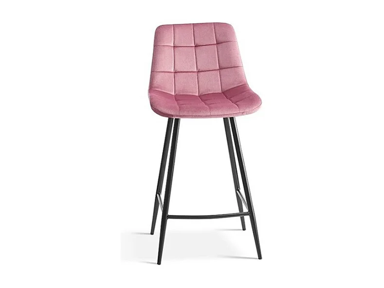 Chaise de comptoir JUTE – Velours rose – Pieds en métal – Hauteur 95 cm – Style contemporain
