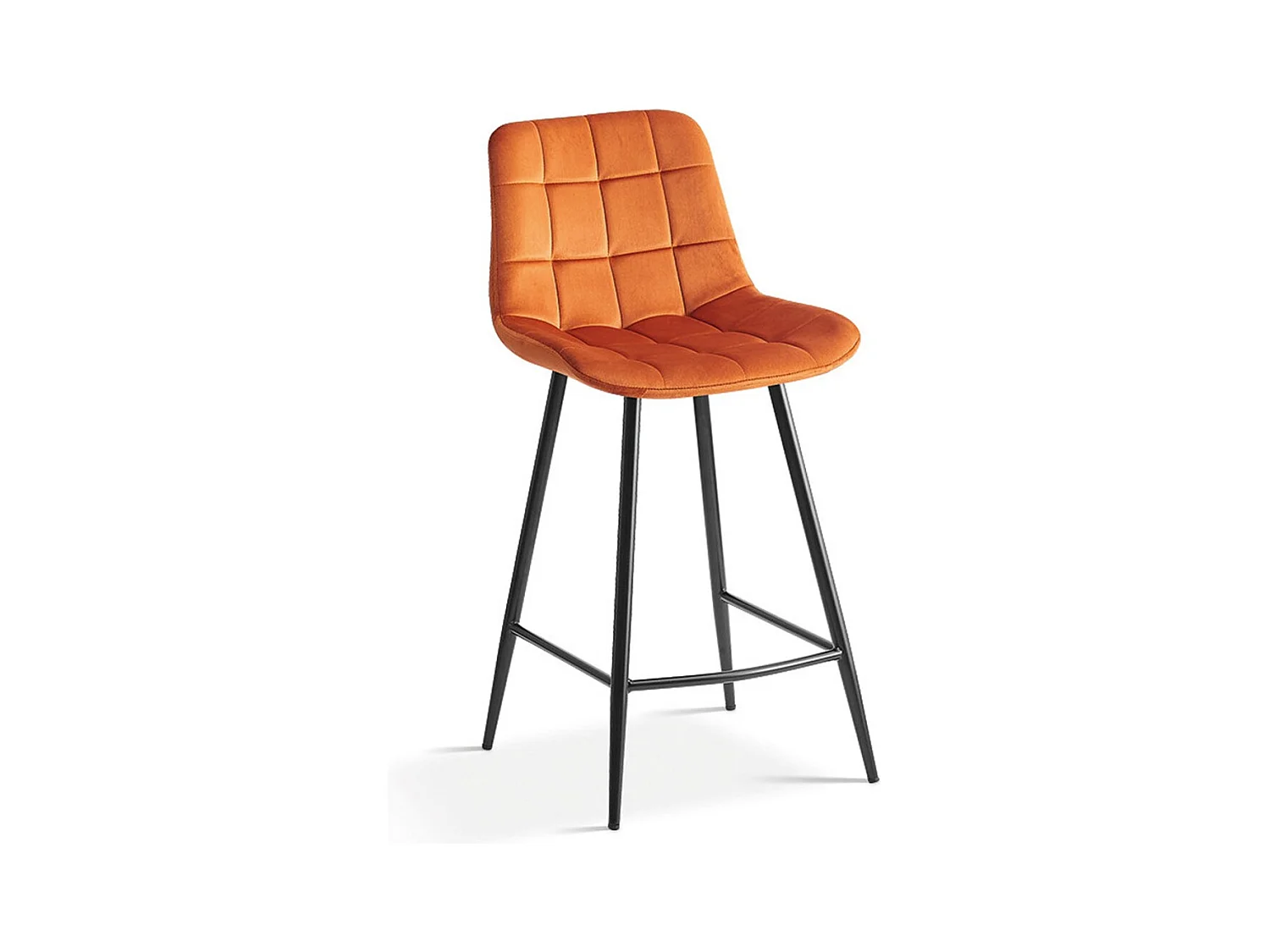 Chaise de comptoir JUTE – Velours orange – Pieds en métal – Hauteur 95 cm – Style moderne