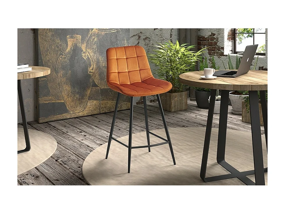 JUTE Thekenstuhl – Samt in Orange – Metallbeine – Höhe 95 cm – Moderner Stil