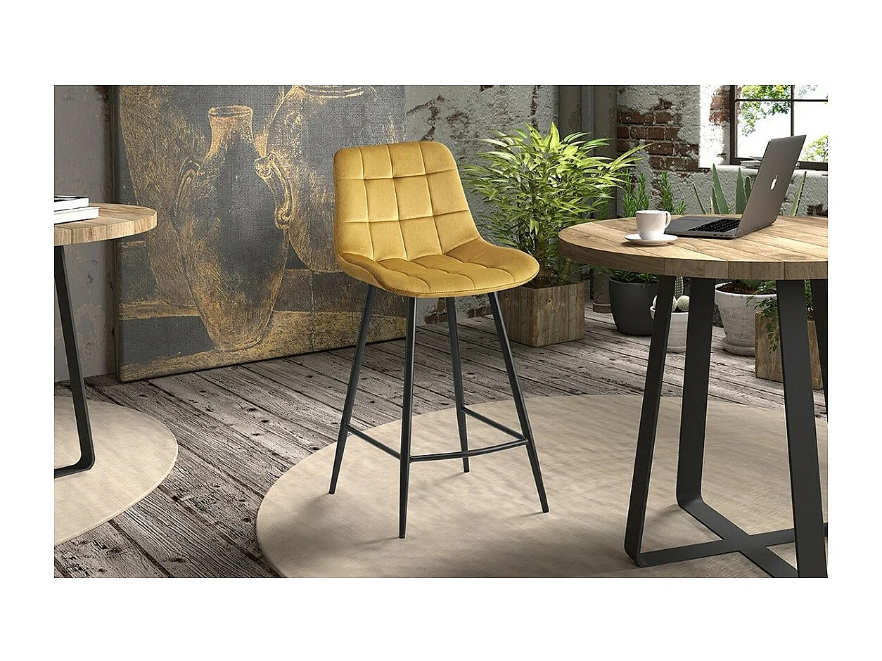 Cadeira de balcão 'Jute' Veludo Dourado, dimensões: A95 x L46 x P36 cm