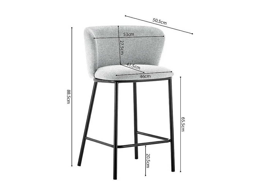 Sgabello da bancone 'Arthus' in tessuto grigio chiaro, dimensioni: H88.5 x L53 x P50.5 cm