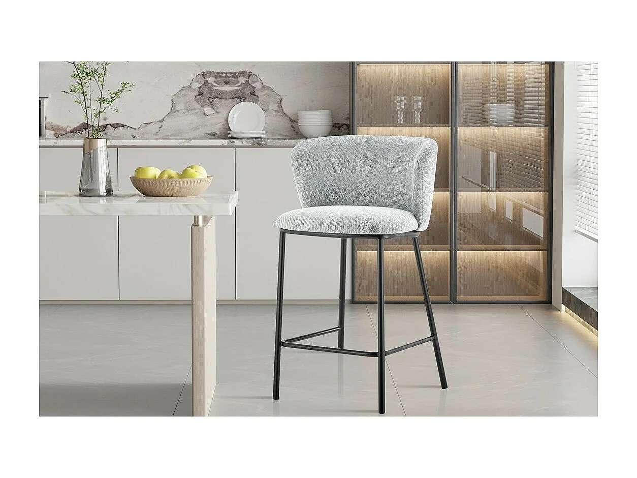 Sgabello da bancone 'Arthus' in tessuto grigio chiaro, dimensioni: H88.5 x L53 x P50.5 cm