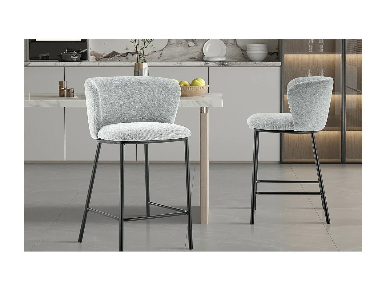 Sgabello da bancone 'Arthus' in tessuto grigio chiaro, dimensioni: H88.5 x L53 x P50.5 cm