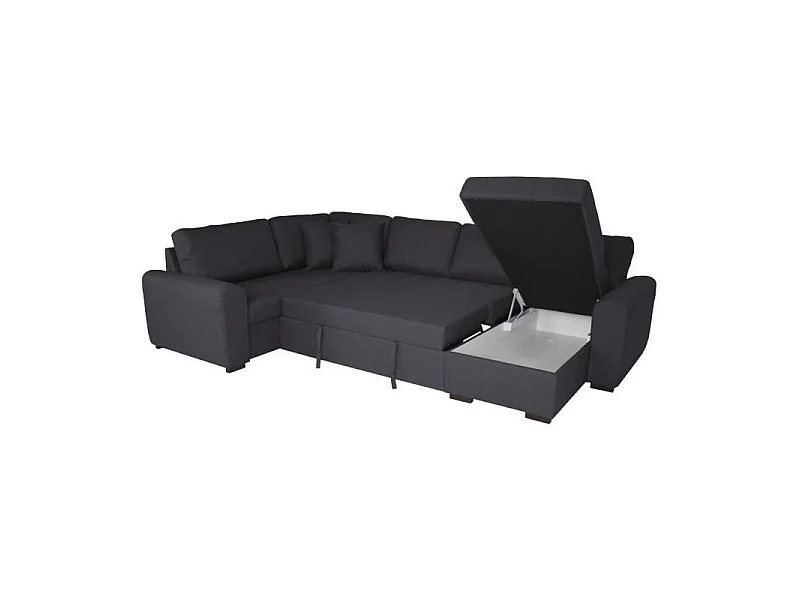 Canapé d'angle panoramique convertible réversible - Tissu Gris - L 313 x P 213 x H 90 cm - HAMILTON - Fabriqué en Ukraine