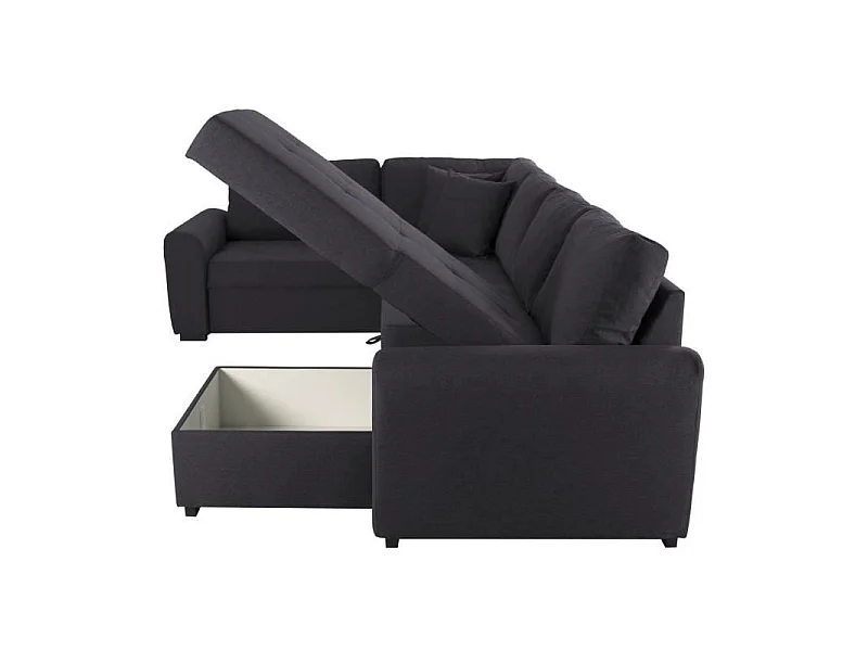 Canapé d'angle panoramique convertible réversible - Tissu Gris - L 313 x P 213 x H 90 cm - HAMILTON - Fabriqué en Ukraine