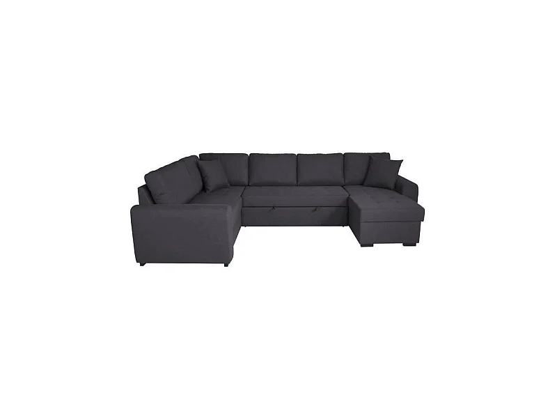 Canapé d'angle panoramique convertible réversible - Tissu Gris - L 313 x P 213 x H 90 cm - HAMILTON - Fabriqué en Ukraine