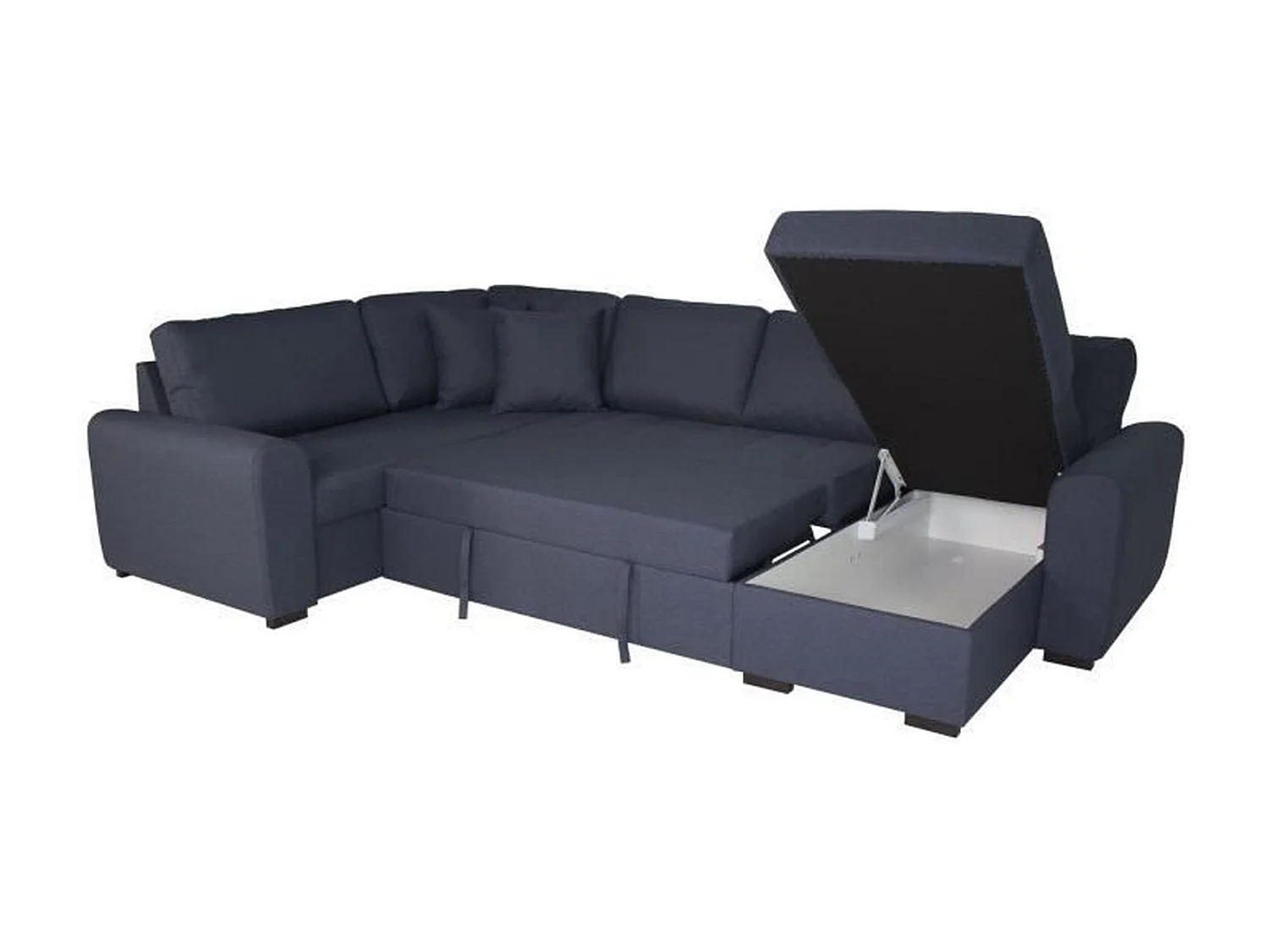 Canapé d'angle panoramique convertible réversible - Tissu Bleu - 313 x 213 x 90 cm - HAMILTON