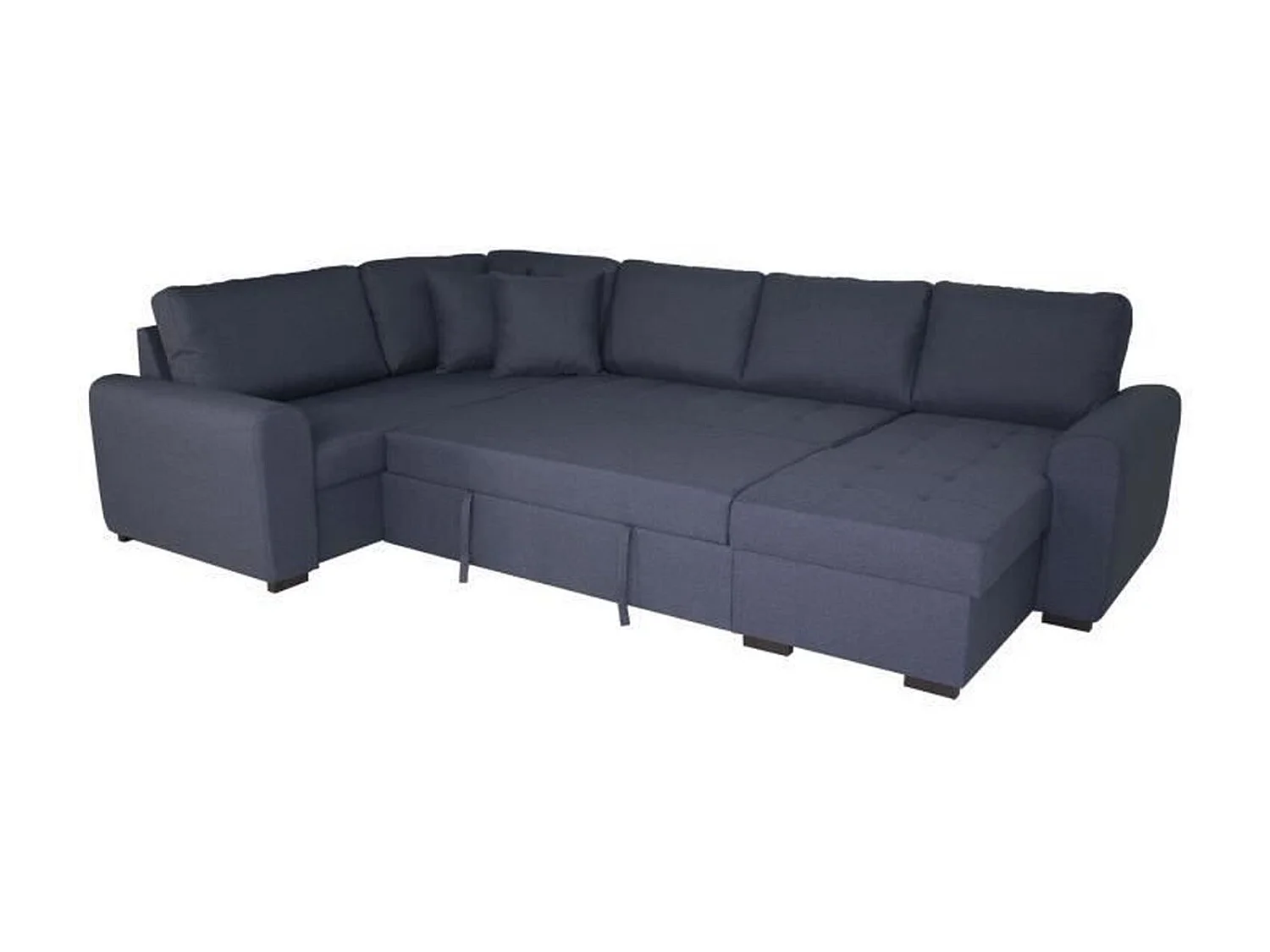 Canapé d'angle panoramique convertible réversible - Tissu Bleu - 313 x 213 x 90 cm - HAMILTON