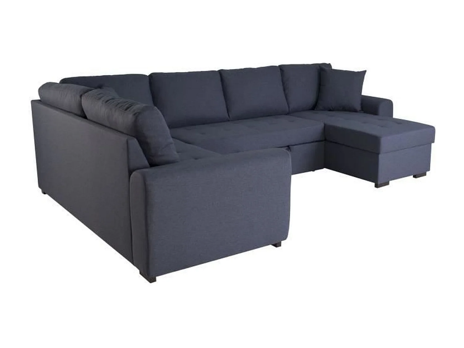 Canapé d'angle panoramique convertible réversible - Tissu Bleu - 313 x 213 x 90 cm - HAMILTON