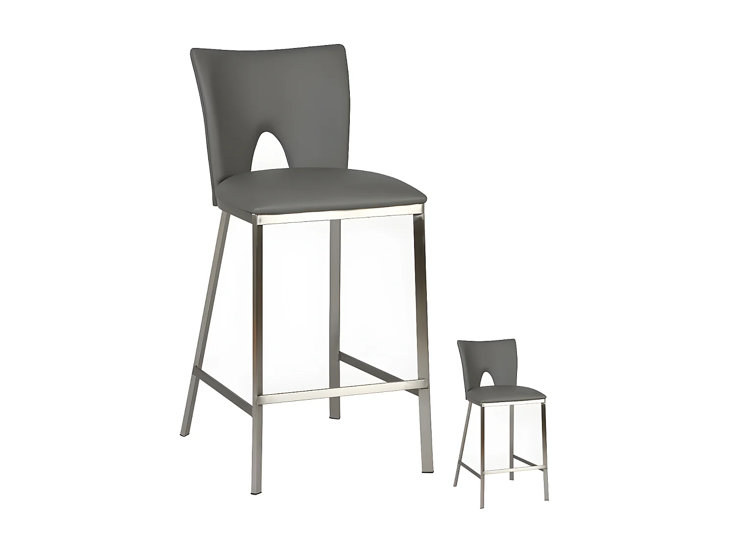 Duo de Tabourets de bar Simili cuir Gris - BOLO - L 52 x l 45 x H 93 cm