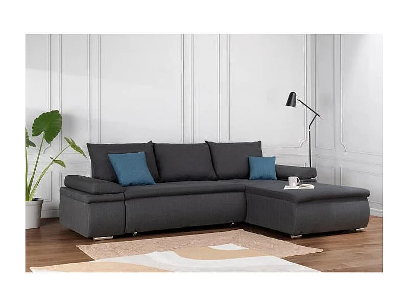 Canapé d'angle réversible convertible 3 places + Coffre de rangement - Tissu gris - 274 x 184 cm
