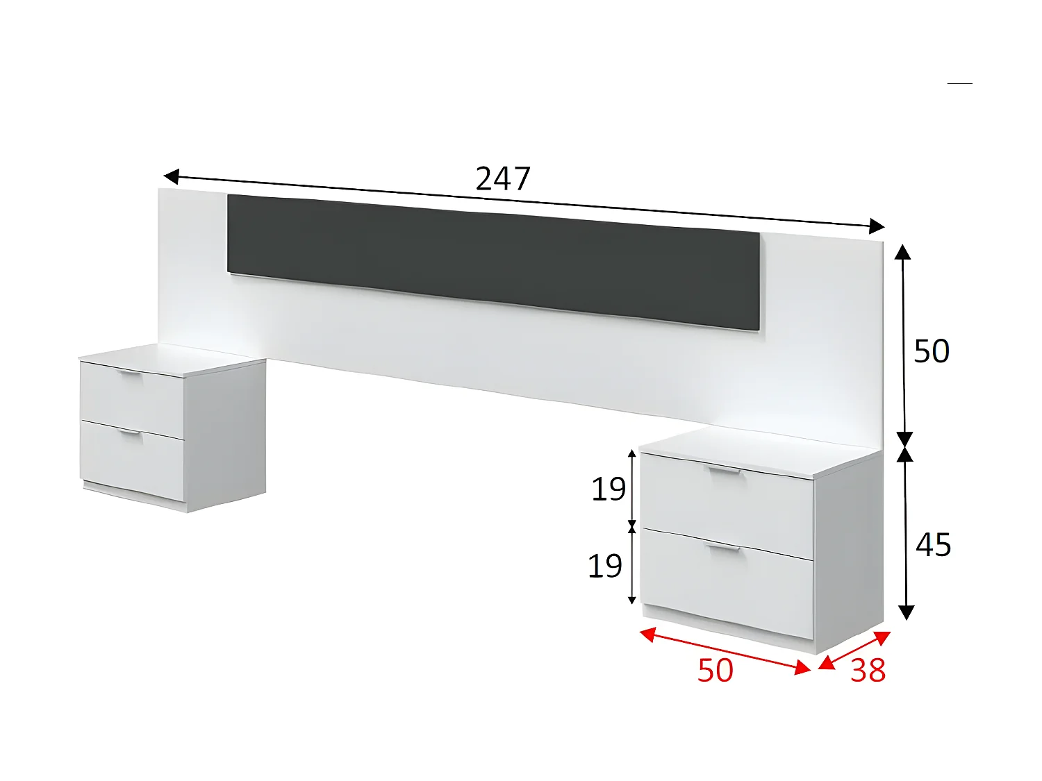 Tête de lit avec chevets Blanc et Gris - NEEN