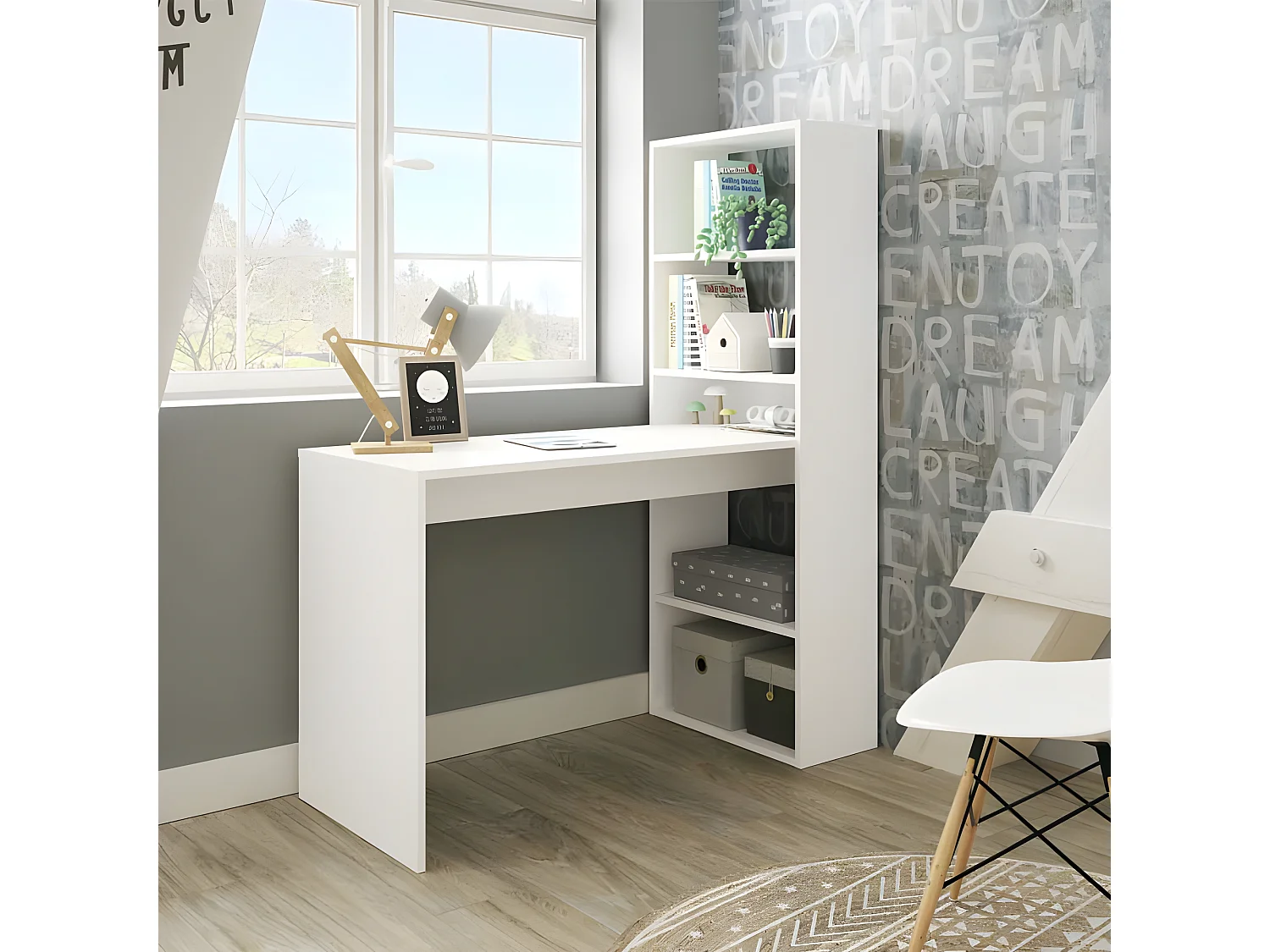 Bureau d'angles + 5 niches Blanc - POLUX - L 120 x l 53 x H 144 cm