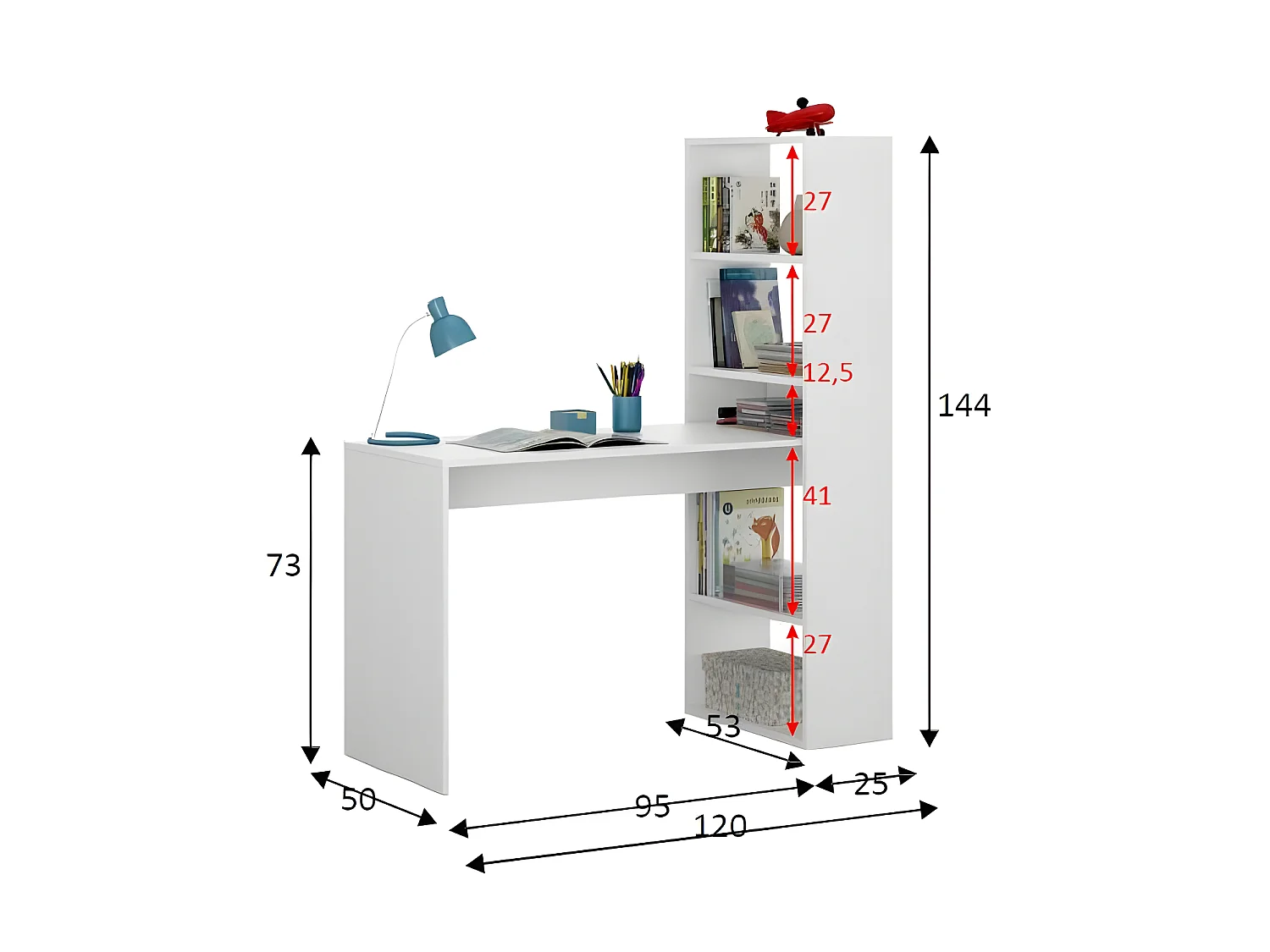 Bureau d'angles + 5 niches Blanc - POLUX - L 120 x l 53 x H 144 cm