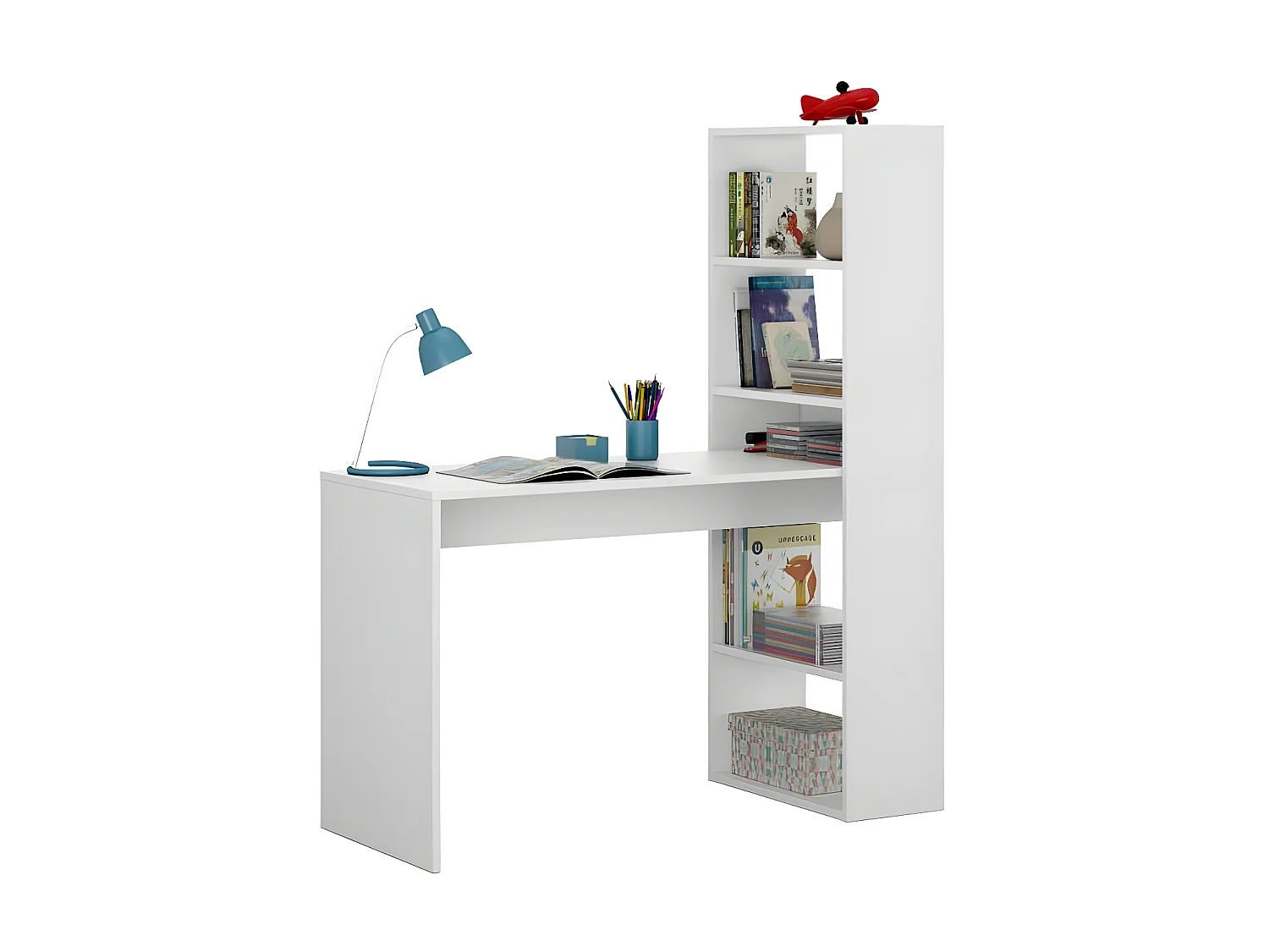 Bureau d'angles + 5 niches Blanc - POLUX - L 120 x l 53 x H 144 cm