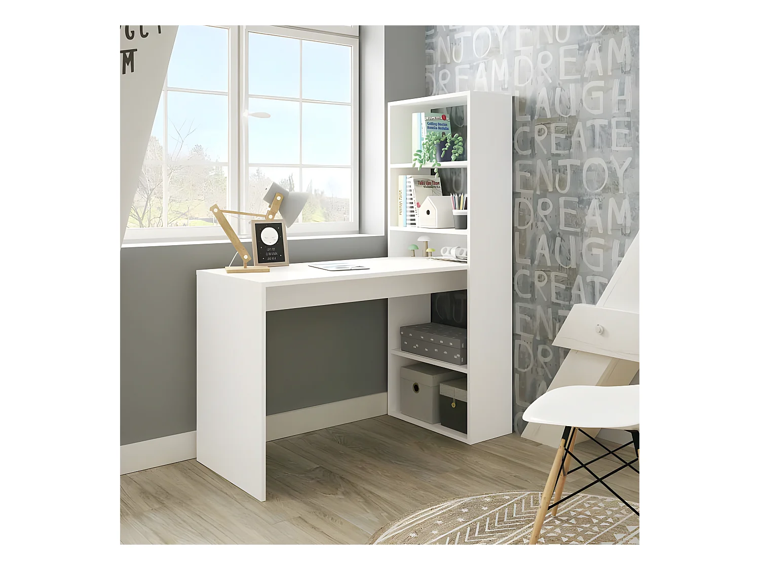 Bureau d'angles + 5 niches Blanc - POLUX - L 120 x l 53 x H 144 cm