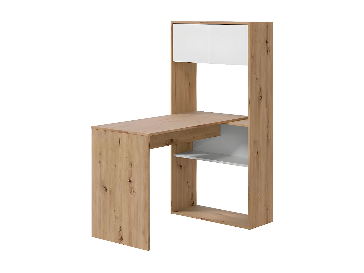 Bureau modulable avec étagères Blanc/Chêne - AIKI