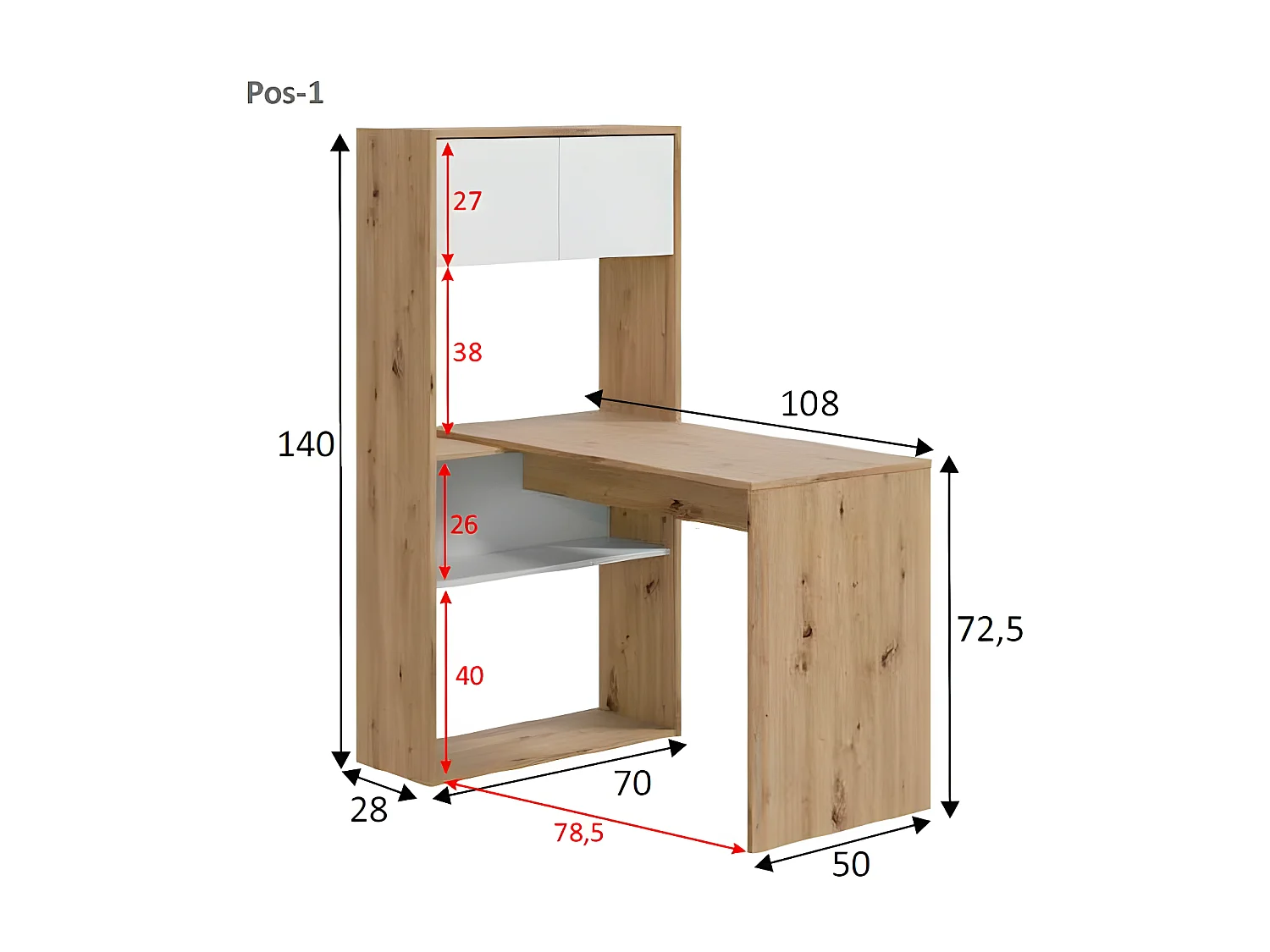 Bureau modulable avec étagères Blanc/Chêne - AIKI